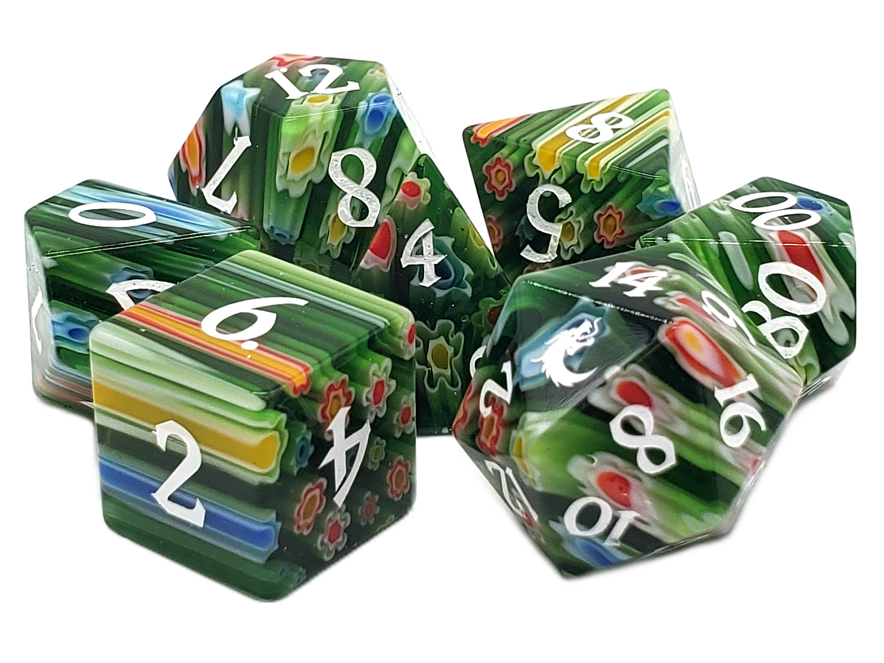 Old School Dice: Gemstone: Green Flowers